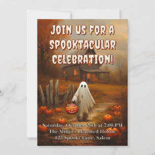 Convite Vintage Ghost Halloween   Truque ou Tratar