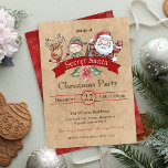 Convite Vintage Gift Exchange Papais noeis Secretos Natal<br><div class="desc">Crie o entusiasmo instantâneo com este único Papai noel secreto vintage convite de Natal para a sua festa de escritório, troca de presentes ou festa de janto! Personalize o texto para ler o que quiser para um elefante branco jingle e uma festa de mingle como nenhuma outra! Esta festa de...</div>