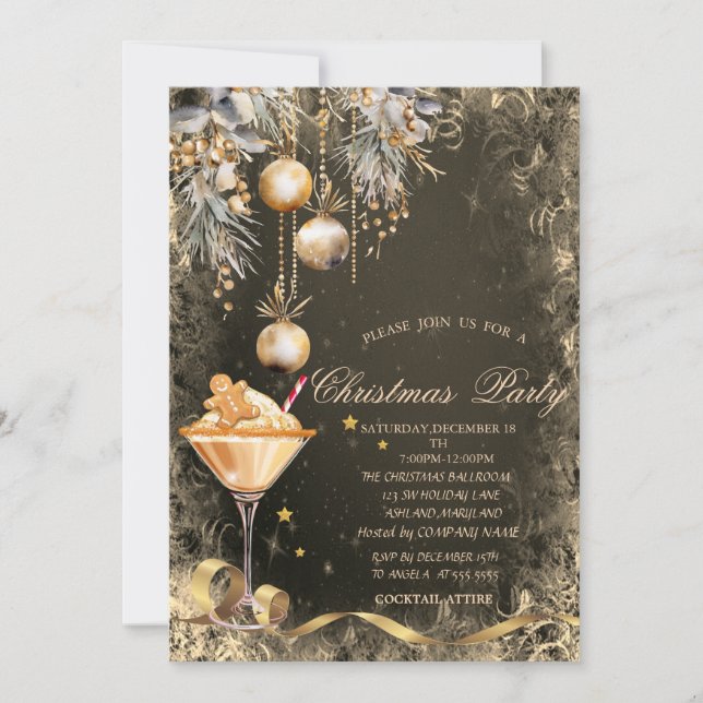 Convite Vintage Gingerbird Cookie Bebidas Natal (Frente)