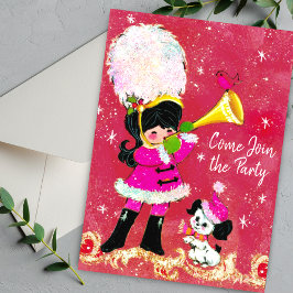 Convite Vintage Girl and dog Natal, ano novo