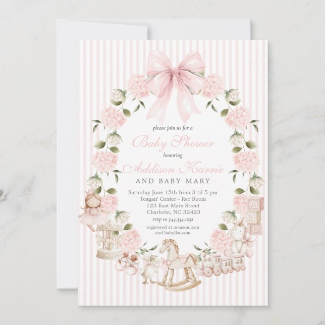 Convite Vintage Girl Baby Shower, Baby girl toys (Frente)