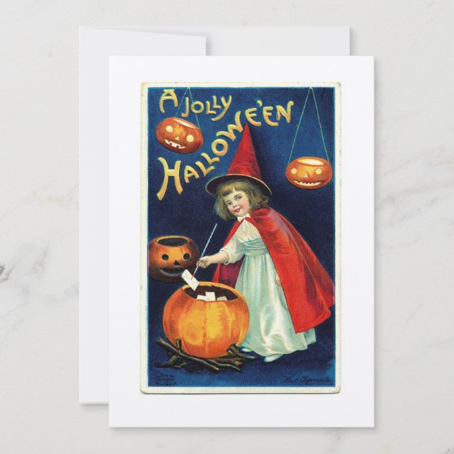 Convite Vintage Girl & Pumpkin Hallowe'en Invitation (Frente)