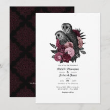 Vintage Glam Burgundy Owls Gothic Wedding Código Q