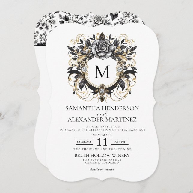 Convite Vintage Glam Floral (Frente/Verso)