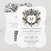 Vintage Glam Floral com Código QR Casamento
