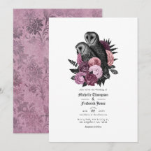 Vintage Glam Mauve Owls Gothic Wedding Código QR