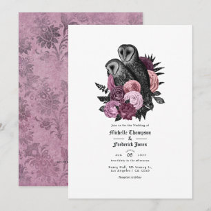 Convite Vintage Glam Mauve Owls Gothic Wedding Código QR