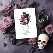 Vintage Glam Mauve Owls Gothic Wedding Código QR