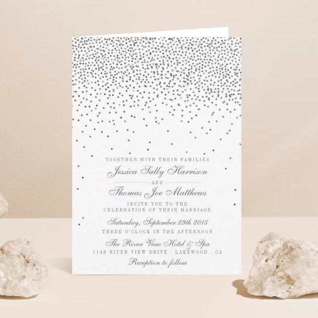 Convite Vintage Glam Silver Confetti Wedding Invitations (Criador carregado)