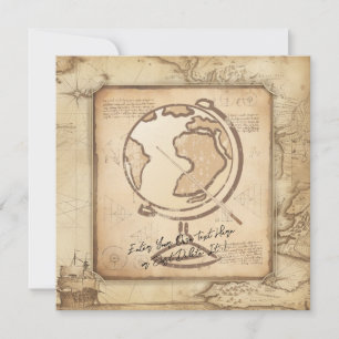 Convite Vintage Globe. Presente do professor de Geografia