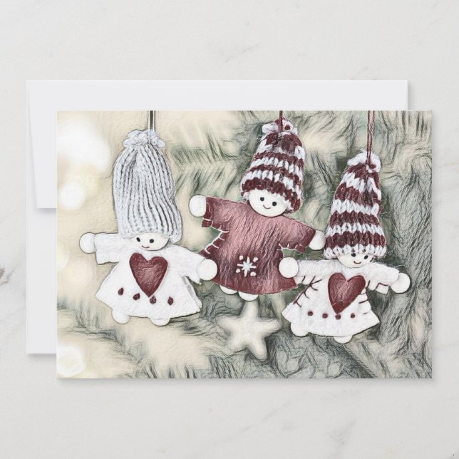 Convite Vintage Gnomes in Christmas Tree Drawing  (Frente)