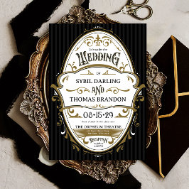 Convite Vintage Gold Black and White Ornate Retro Wedding 