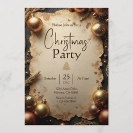 Convite Vintage Gold Christmas Party Invitation