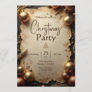 Convite Vintage Gold Christmas Party Invitation