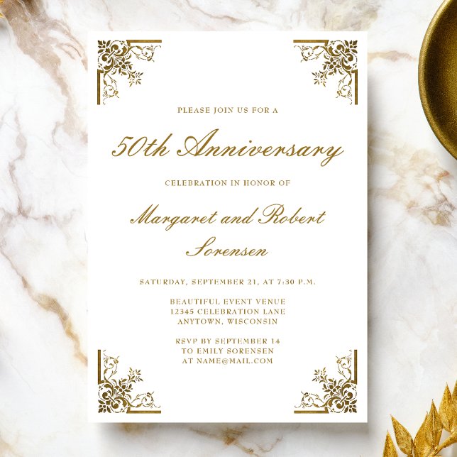 Convite Vintage Gold Corners 50th Anniversary Invitation (Criador carregado)