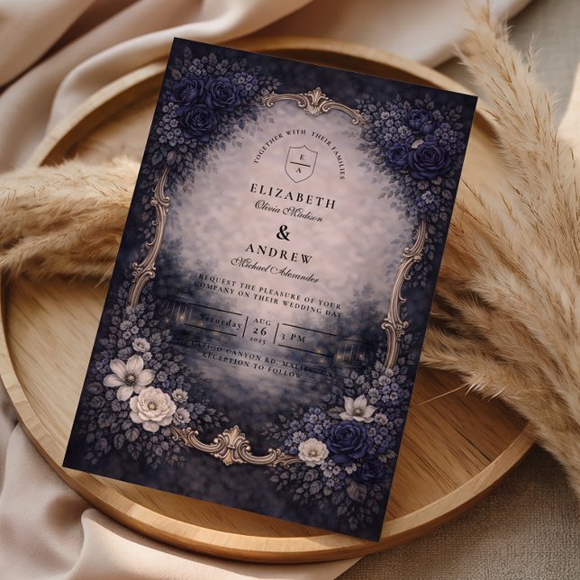 Convite Vintage Gold Floral Wedding (Criador carregado)