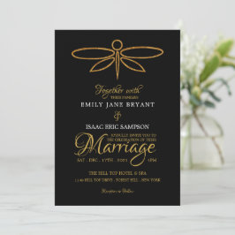 Convite Vintage Gold Foil Dragonfly Casamento