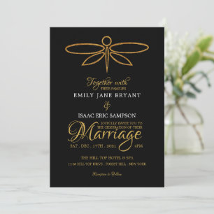 Convite Vintage Gold Foil Dragonfly Casamento