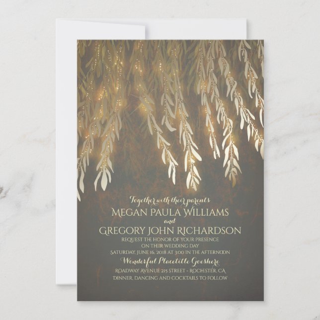 Convite Vintage Gold Foil Effect Willow Tree Weding (Frente)