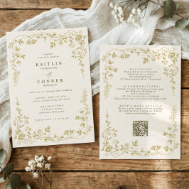 Convite Vintage Gold & Ivory Cream French Floral Wedding