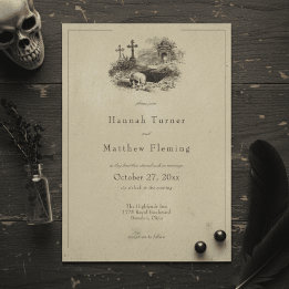 Convite Vintage Gothic Black Toile Tan Wedding