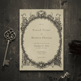 Convite Vintage Gothic Black Toile Tan Wedding