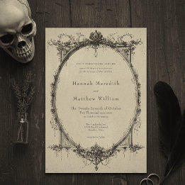 Convite Vintage Gothic Black Toile Tan Wedding
