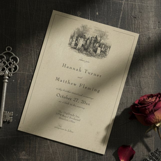 Convite Vintage Gothic Black Toile Tan Wedding (Criador carregado)