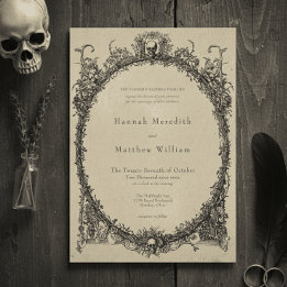Convite Vintage Gothic Black Toile Tan Wedding