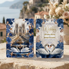 Convite Vintage Gothic Cathedral Fairytale Swan Wedding
