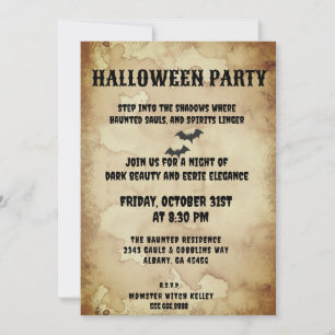 Convite Vintage Gothic Invitation - Spooky Bats & Aged