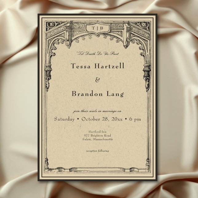 Convite Vintage Gothic Medieval Line Border Weding (Vintage Gothic Medieval Line Border Wedding Invitation)