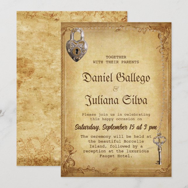 Convite Vintage Gothic Skeleton Key (Frente/Verso)