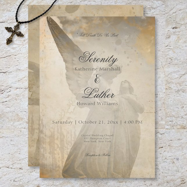 Convite Vintage Gothic Stone Angel Wedding (Vintage Gothic Stone Angel Wedding Invitation)
