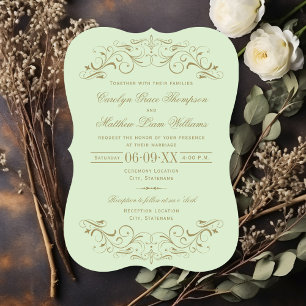 Convite Vintage Green e Antiquado Casamento Flourish Doura