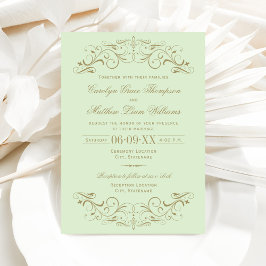 Convite Vintage Green e Antiquado Casamento Flourish Doura