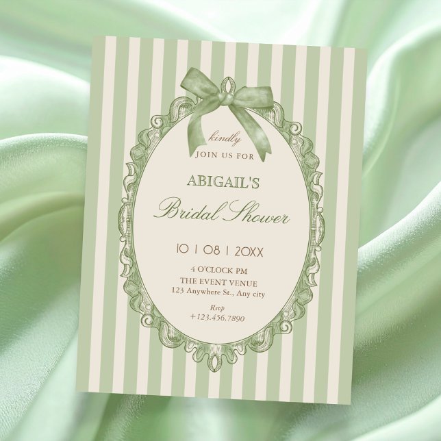 Convite Vintage green elegant sweet bow bridal shower (Criador carregado)
