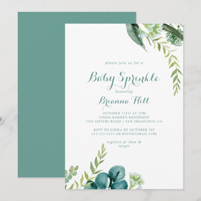 Convite Vintage Green Eucalyptus Baby Sprinkle (Frente/Verso)