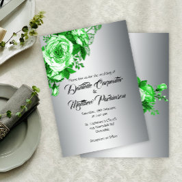 Convite Vintage Green Rosas Silver Wedding
