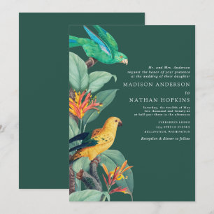 Convite Vintage Green Tropical Bird Weditation