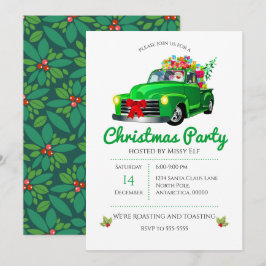 Convite Vintage Green Truck, Árvore e Papais noeis Natal