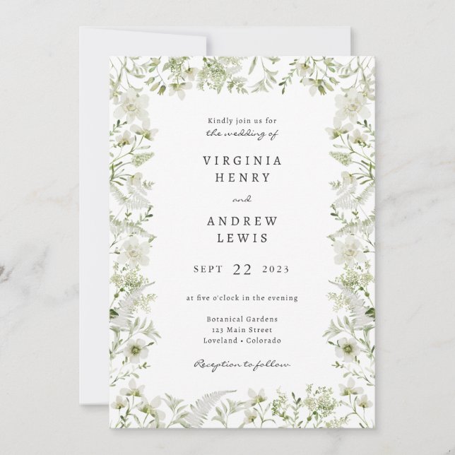 Convite Vintage Greenery Wedding Invitation (Frente)