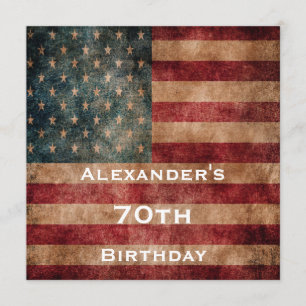 Convite Vintage Grunge USA Stars & Stripes 70 Birthday