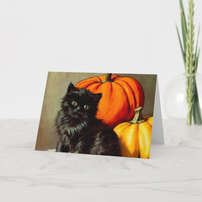 Convite Vintage Halloween Black Cat e Pumpkins (Frente)