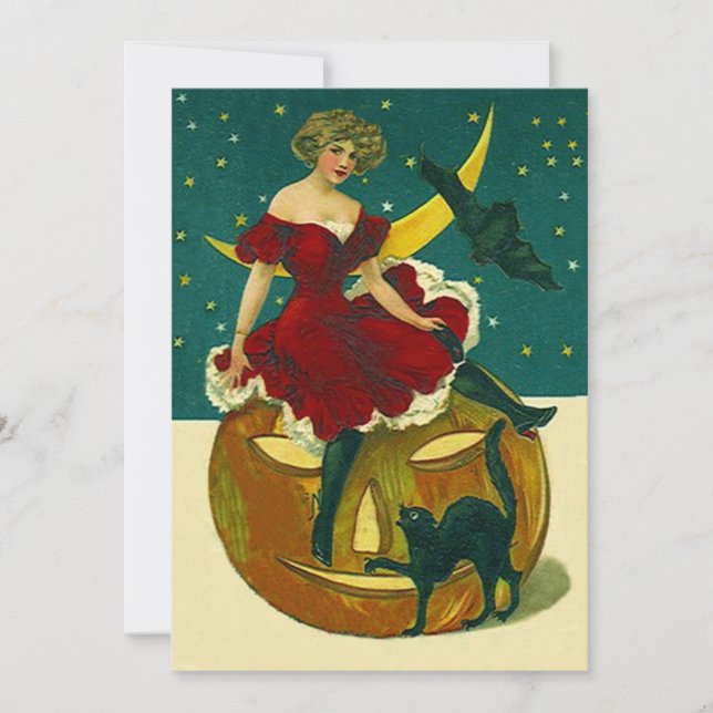 Convite Vintage Halloween - Chamadas de Festa Máscara JOL  (Frente)