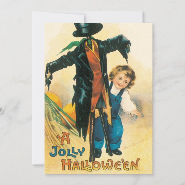 Convite Vintage Halloween Espantalho Ellen Clapsaddle Fest (Frente)