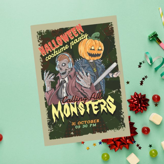 Convite Vintage Halloween Festa de Costume (Criador carregado)