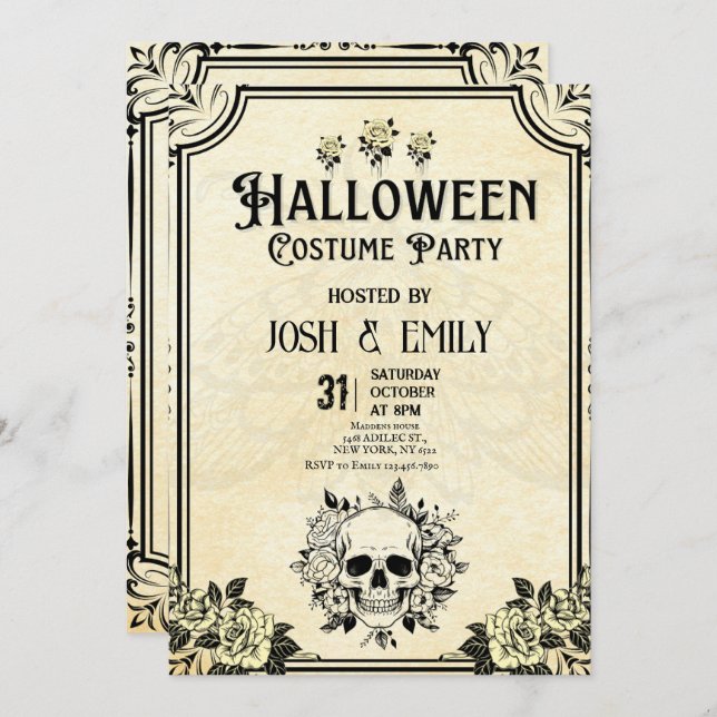 Convite Vintage Halloween Figurume Party Adulto Pumpkin (Frente/Verso)