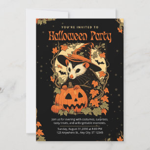 Convite Vintage Halloween Fofa Gambá Abóbora Floral