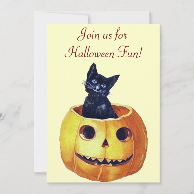 Convite Vintage Halloween Gatinhos (Frente)